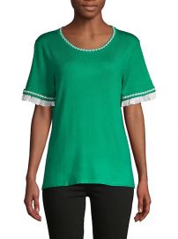 Ruffle & Embroidery-Trim Short-Sleeve Sweater at Saks Off 5th