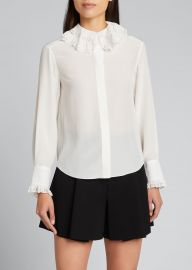 Ruffle-Collar Lace Trim Silk Blouse at Bergdorf Goodman