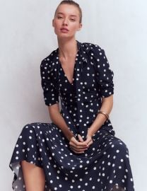 Ruffle Collar Midi Dress-French Navy Painted Spaced Dot at Boden