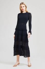 Ruffle Detail Knit Midi Dress by Lela Rose at Lela Rose