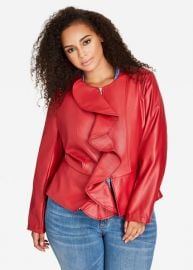 Ruffle Front Faux Leather Jacket by Ashley Stewart at Ashley Stewart