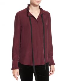 Ruffle Neck Long-Sleeve Blouse by Frame at Neiman Marcus