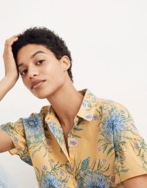 Ruffle-Sleeve Button-Down Shirt in Painted Blooms at Madewell