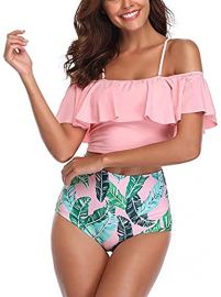 Ruffle Swimisuit with Palm Print by Chanyuhi at Amazon