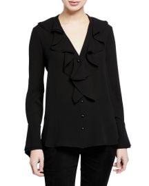 Ruffle-Trimmed Button-Front French-Cuff Silk Blouse at Bergdord Goodman