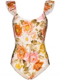 Ruffle Trimmed Floral Print Swimsuit at Farfetch