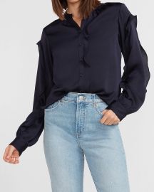 Ruffle sleeve button up shirt at Express