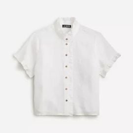 Ruffle-trim button-up shirt in linen at J. Crew