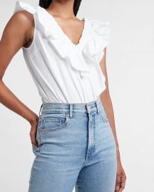 Ruffle vneck thong bodysuit at Express