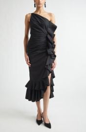 Ruffled Asymmetric Ruched One-Shoulder Midi Dress at Nordstrom