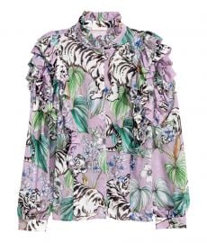 Ruffled Blouse in Purple Tigers at H&M