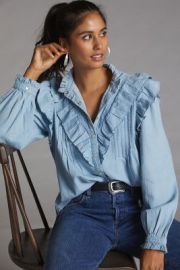 Ruffled Chambray Buttondown at Anthropologie