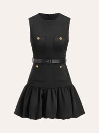 Ruffled Hem Metal Button Mini Dress Without Belt COMMENSE at Commense
