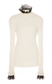 Ruffled Lace-Trimmed Ribbed Jersey Turtleneck Top at Moda Operandi