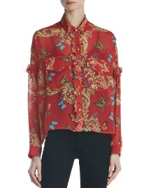 Ruffled Leaf & Butterfly-Print Silk Shirt by The Kooples at Bloomingdales