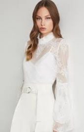 Ruffled Neck Embroidered Top at Bcbgmaxazria