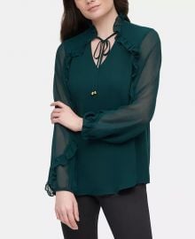 Ruffled Sheer-Sleeve Top at Macys