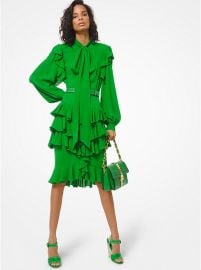 Ruffled Silk-Georgette Tie-Neck Midi Dress by Michael Kors Collection at Michael Kors