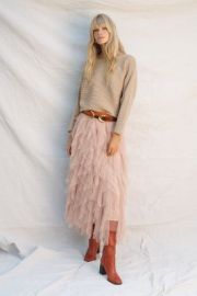 Ruffled Tulle Midi Skirt at Anthropologie