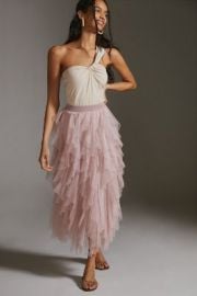 Ruffled Tulle Midi Skirt at Anthropologie