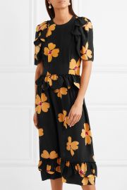 Ruffled floral-print silk-crepe midi dress at Net A Porter