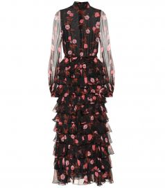 Ruffled floral silk gown at Mytheresa