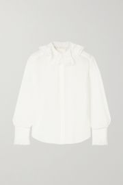 Ruffled lace-trimmed embroidered silk blouse at Net a Porter