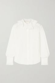 Ruffled lace-trimmed embroidered silk blouse at Net a Porter