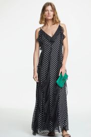 Ruffled silk chiffon dress with polka dots blackivory - CH Carolina Herrera United States at Carolina Herrera