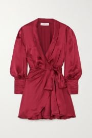 Ruffled silk-satin wrap mini dress at Net A Porter