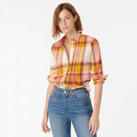 Ruffleneck tuxedo shirt in plaid at J Crew