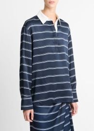 Rugby Stripe Silk Satin Shirt in Long Sleeve at Vince