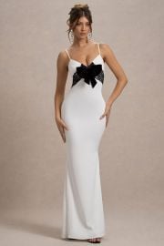 Rumi White Satin Strappy Maxi Dress With Velvet Bow Club L London - USA at Club L London