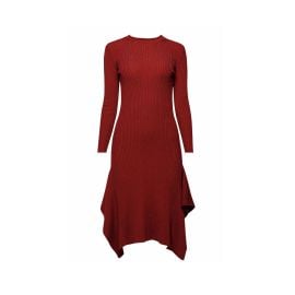 Rumour London Alexa Asymmetric Ribbed Wool Midi Dress In Burgundy at Wolf & Badger