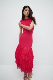 Rushes Raffia Knit Midi Dress Deep Fuschia Aje Aje ROW at Aje