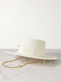 Ruslan Baginskiy Pearls embellished Straw Fedora Hat at Net a Porter