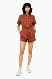 Rust Button Down Denim Romper at Topshop