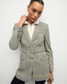 Ryanne Belted Plaid Dickey Jacket in Ecru amp Green at Veronica Beard