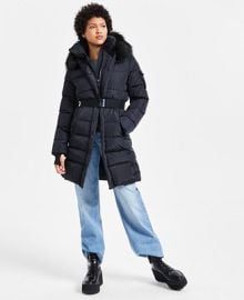 S13 Women39s Chalet Faux-Fur-Trim Hooded Belted Puffer Coat - Macy39s at Macys