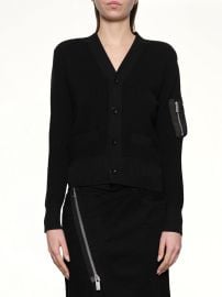 SACAI - Womens Nylon Twill x Cotton Knit Cardigan in Black at Marais