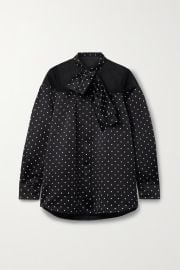 SACAI Pussy-bow mesh-trimmed polka-dot flocked satin shirt NET-A-PORTER at Net a Porter