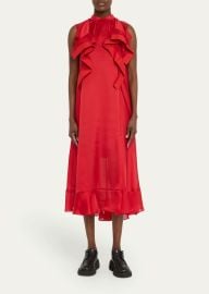 SACAI Ruffle Front Satin Maxi Dress - at Bergdorf Goodman