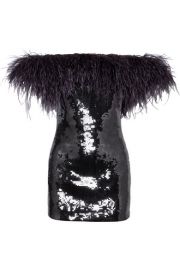 SAINT LAURENT - Strapless feather-trimmed sequined crepe mini dress at Net A Porter