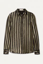 SAINT LAURENT - Striped metallic silk-blend chiffon shirt at Net A Porter