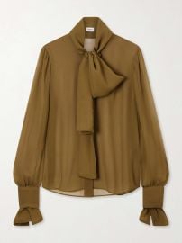 SAINT LAURENT Crepe mesh silk blouse at Net a Porter