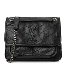 SAINT LAURENT Crinkled Lambskin Matelasse Monogram Baby Niki Chain Satchel Black 1446287 FASHIONPHILE at Fashionphile