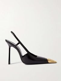 SAINT LAURENT Jeanne Cassandre-embellished glossed-leather slingback pumps at Net a Porter