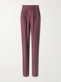 SAINT LAURENT Pleated silk-habotai straight-leg pants at Net a Porter