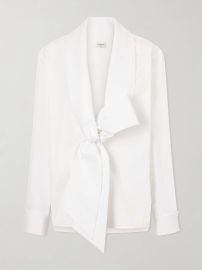 SAINT LAURENT Scarf-detailed cotton-poplin shirt at Net a Porter