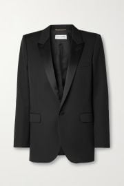 SAINT LAURENT Tube satin-trimmed grain de poudre wool blazer NET-A-PORTER at Net a Porter